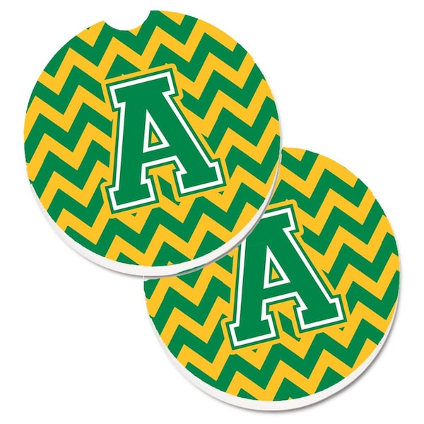 Carolines Treasures Letter A Chevron Green and Gold Cup Holder Car Coaster, PK2 CJ1059-ACARC - main